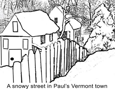 snowy houses in Vermont